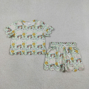 New Casual Kids Girls <b>Clothes</b> Set Short Sleeve Top and Shorts with Summer Cute Print Scalloped Fashion 2-piece Outfit - Product Image 2