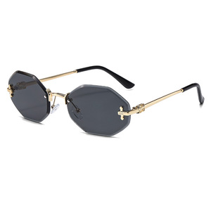Irregular Polygonal Frameless <b>Sunglasses</b> Metal Gold UV400 Women Fashion Retro Sun Protection - Product Image 5