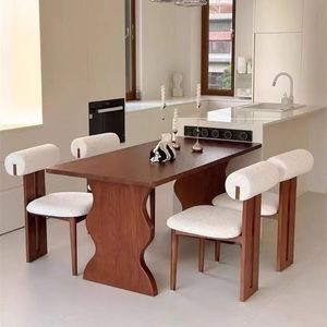 Dining <b>Table</b> And Chair Set Solid Wood Rectangular Ripple Pattern Designer <b>White</b> Ash Wood For <b>Small</b> Apartments - Product Image 1