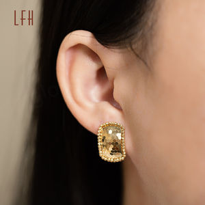 Pendientes de Aro Cuadrados Simples de Metal Dorado de 18k para Mujer, Pendientes Cuadrados Minimalistas, Joyería, Pendientes Cuadrados de Textura Irregular de Metal - Product Image 2