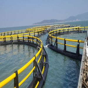 C90m HDPE Offshore <b>Fish</b> Cage System Anti Current <b>Floating</b> Oval Aquaculture Cage Anti-Wave Level 12 Yellow Black for Marine Farm - Product Image 2
