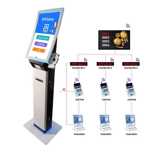 QMS Windows Queue Management System for Hospitals Ticket Dispenser, Counter Call Unit and Display