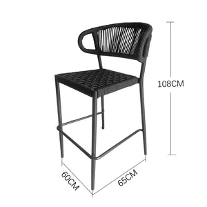 블랙 바 카운터 스툴 카페 가구 알루미늄 스틸 메탈 커스텀 키 큰 바 의자 로프 모던 바 스툴