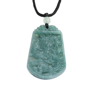 <span class=keywords><strong>Collier</strong></span> Dragon en jadéite verte véritable avec pendentif gravé avec nom personnalisé bijoux en alliage à breloque de l'année du zodiaque chinois - Product Image 5