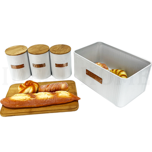 กล่องเก็บขนมปังแบบสุญญากาศสำหรับวางบนเคาน์เตอร์ครัว สีขาว ทำจากโลหะเหล็ก สำหรับ<span class=keywords><strong>เก</strong></span>็บขนมปัง บิสกิต ชา กาแฟ น้ำตาล ชุดกระป๋อง<span class=keywords><strong>เก</strong></span>็บของในครัว - Product Image 4