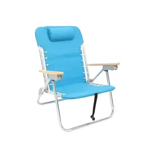 Customized Durable Portable Wood Arm Bungee Beach Folding Chairs Với Carrystrap Điều Chỉnh Ngả Ngoài Trời