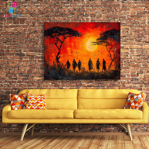 Impresión en Lienzo de Arte Africano UNIART, Pintura al Óleo de Atardecer en la Savana, Arte Tribal Africano, Impresión Moderna en Lienzo para Decoración de Hogar y Oficina - Product Image 4