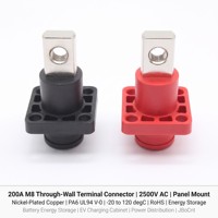 Connecteur terminal traversant mur M8 200A 2500V AC nickelé UL94 V0 rouge noir pour raccordement de barre omnibus de stockage d'énergie