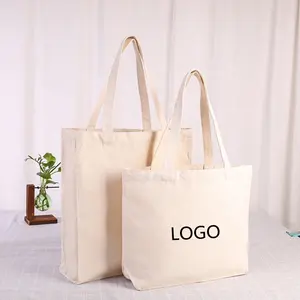 Opvouwbare Zware Boodschappentassen Custom Logo Katoenen Canvas Tote Vlakte Lege Zakken Met Rits