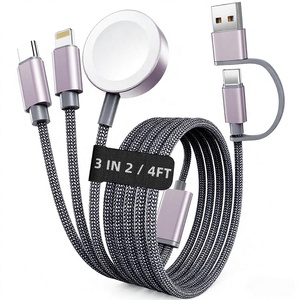 Câble de charge multi-appareils 3-en-2 pour montre et iPhone, en aluminium et nylon, connecteurs USB-A/USB-C, idéal pour les voyages, le camping, la croisière et l'utilisation en voiture - Product Image 1