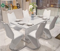 Ensemble de table à manger en cuir de luxe en forme de Z, design nordique, dossier haut, rembourré, 4, 6, 8 chaises