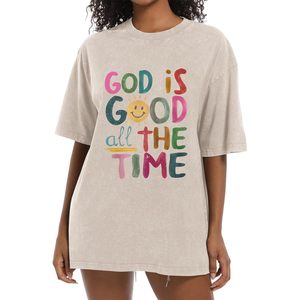Foxa เสื้อยืดโอเวอร์ไซส์ของผู้หญิง God IS Good ตลอดเวลาเสื้อยืดวินเทจ100% ผ้าฝ้ายระบายอากาศ - Product Image 1