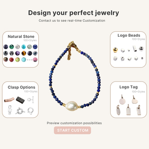 Minimalist thin <b>beaded</b> <b>bracelet</b> Vintage Natural Gemstone Pearl <b>Bracelet</b> Bohemian Style Lapis Lazuli <b>Bracelet</b> with Pearl Charm - Product Image 6