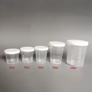 Taza medidora de plástico de 20ml, 30ml, 50ml, 100ml con laboratorio de taza medidora de PP graduada de Lod blanco