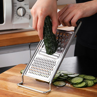 Râpe multifonctionnelle en acier inoxydable, outil de découpe manuel pour la cuisine, râpe à radis et pommes de terre, manche en PP, mandoline, coupe-légumes, argent