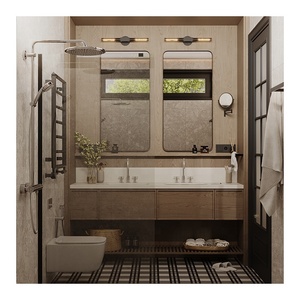 خزانة حمام خشبية حديثة مثبتة على الحائط موفرة للمساحة مع حوض للاستحمام - Product Image 4