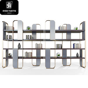 أرفف غرف معيشة فرنسية عتيقة من YVT ، أرفف كتب خشبية خشبية ، أرفف كتب بخزانة مع غطافات - Product Image 3