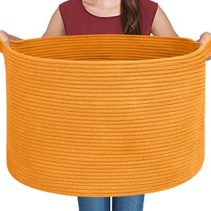 Cesta de Cuerda de Algodón para Niñas y Niños, 22" x 22" x 14", Cesta de Lavandería para Bebés, Contenedor Redondo Tejido para Guardería, Organizador - Product Image 1