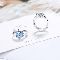 Boucles d'oreilles tendance 2026 : Patte de chat mignonne, style coréen, zircon bleu, cadeau étudiant