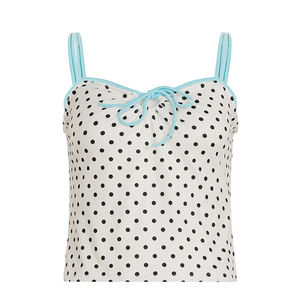 เสื้อสายเดี่ยวสไตล์วินเทจ ลายจุด ผูกโบว์ สายรัดสีตัดกัน ดีไซน์เซ็กซี่ คอลึก โชว์เนื้อ ดีไซน์เรียบหรู - Product Image 6