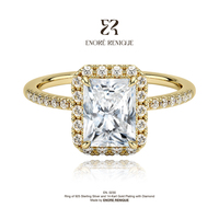 Anillos de Plata de Ley 925 Chapados en Oro de 18k, Corte Radiante de 10ct, Halo Pavé, Anillo Fino con Incrustaciones de Moissanita VVS, Joyería para Mujer