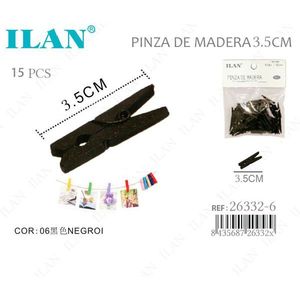 Ilan Mollette in Legno Nere da 3,5 cm, 15 Pezzi per Asciugare il Bucato - Product Image 1