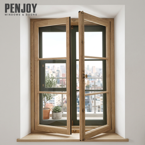 Fenêtres à caissons français en bois massif de style rétro PENJOY, étanches, avec double vitrage et design grillagé - Product Image 1