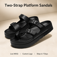 Sandalias de Plataforma con Doble Correa Ajustable y Hebilla, Punta Abierta, Color Negro, para Mujer, con Logotipo Personalizado, Colección Casual de Verano