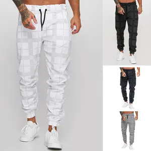 Pantaloni casual con stampa digitale 3D a griglia quadrata di vendita calda pantaloni a matita fitness pantaloni della tuta pantaloni per uomo