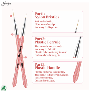 Ensemble de 3 pinceaux <span class=keywords><strong>liner</strong></span> pour nail art, manche en plastique <span class=keywords><strong>rose</strong></span> ultra brillant, poils en nylon, pour gel et beauté des ongles, OEM/ODM - Product Image 2