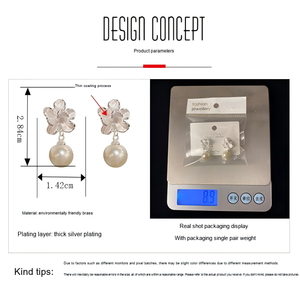 Pendientes Colgantes Vintage de Plata con Placa, Flor, Esmalte y Perla para Mujer, Joyas Elegantes al por Mayor - Product Image 5