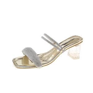Sandales à talons confortables pour femmes de <span class=keywords><strong>7</strong></span> <span class=keywords><strong>cm</strong></span>, sandales à talons en cristal et strass, <span class=keywords><strong>escarpins</strong></span> transparents, talons blocs épais, pantoufles à talons, sandales à talons pour femmes - Product Image 1