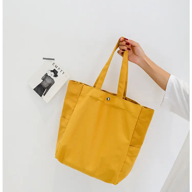 Customized large canvas Tote Shopping Bag with Logo Printed Women Fashion Casual Yellow Waterproof Shoulder bag