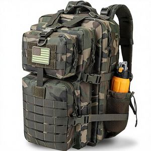 Sac à dos tactique d'assaut MOLLE 45L en denim unisexe avec porte-bouteille pour camping, idéal pour les voyages de 3 jours, avec patch drapeau USA et anneaux en D – Fabrication américaine - Product Image 1