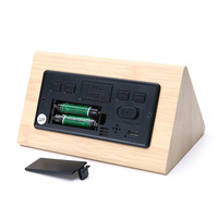 Horloge radio japonaise/allemande en bois, triangle, table, LED numérique, réveil avec date, température, humidité, heure atomique, gradation