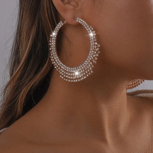European American Retro Style Alloy Geometric Earrings Exaggerated Claw <b>Chain</b> Rhinestone Tassel Large Circle Hoop Sexy - Product Image 1