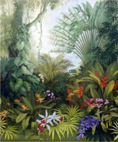 Papier peint chinois à motifs de feuilles et de fleurs, peintures de plantes et d'oiseaux, décoration murale pour la maison, papier peint 3D, panneaux muraux décoratifs forêt tropicale