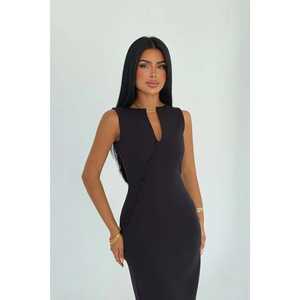 Vestido midi negro con botones y aberturas, largo hasta el suelo, de spandex, liso, a la moda, para uso diario, fiestas, primavera y otoño, talla XL, con forro. - Product Image 2