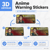 Grand stock d'autocollants décoratifs 3D lenticulaires scintillants pour voitures, imperméables et auto-adhésifs, avec motifs d'avertissement anime et motifs bidirectionnels (haut-bas, gauche-droite)