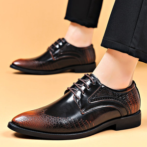 Chaussures habillées pour hommes, bout pointu, à lacets, en cuir véritable, pour le bureau, toutes saisons, semelle extérieure en caoutchouc EVA - Product Image 2