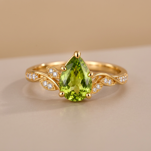 Pear Cut <b>Peridot</b> <b>Ring</b> 925 Sterling Silver Leaf Vine Engagement <b>Ring</b> Green Gemstone Jewelry Custom Wholesale Manufacturer - Product Image 4