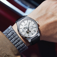 Montre automatique pour homme I&W Carnival - Boîtier en acier inoxydable, cadran squelette à cœur ouvert, verre saphir, étanche 30 m, haute qualité