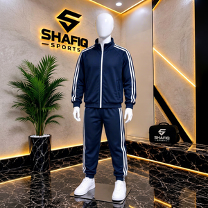 Shafiq Unisex Navy Blue Tracksuit Full Sleeve Zipper Sporty Casual Athletic Wear Solid Color Breathable 100% Cotton Material - Product Image 1