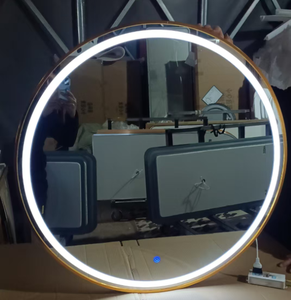 Espejo de Pared Redondo de Vidrio Ecológico Moderno con Iluminación LED para Salón de Belleza, Marco de Aluminio con Interruptor Táctil para Maquillaje - Product Image 3