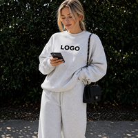 Ensemble 2 pièces décontracté pour femme : Sweat-shirt oversize à col rond avec logo personnalisé et pantalon large, 100 % coton écologique et respirant