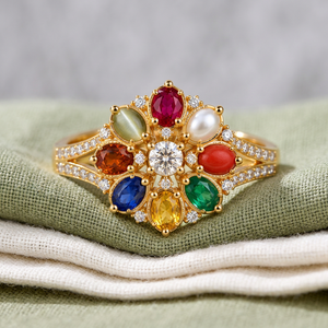 Navratna 9 Gemstone <b>Indian</b> Luxury Engagement <b>Ring</b> 925 Sterling Silver Rhodium Plated Multicolor Bridal Custom Jewelry Wholesale - Product Image 4