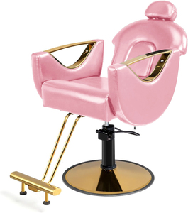 Modern Round Gold Metal Base cabelo equipamentos rosa couro barbeiro styling cadeira para salão de beleza loja - Product Image 1