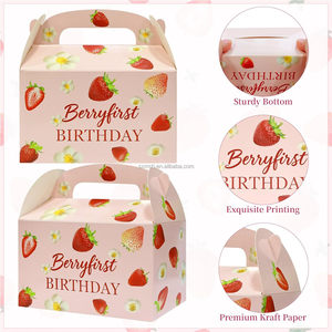 10 boîtes cadeaux en papier motif fraise avec poignées <span class=keywords><strong>pour</strong></span> anniversaire, baby shower, enterrement <span class=keywords><strong>de</strong></span> vie <span class=keywords><strong>de</strong></span> jeune fille - Product Image 4