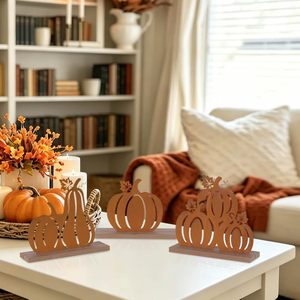 Letreros Decorativos de Calabaza Otoñal, Adornos de Metal y Madera con Patrón de Follaje, Forma Irregular, Decoración de Mesa para el Hogar en Acción de Gracias - Product Image 1