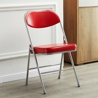 Chaise pliante en métal de luxe légère et épaissie, dossier en cuir artificiel, portable, pour la maison et le bureau